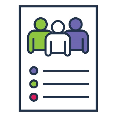 A document with 3 people on it. Below them is a list.