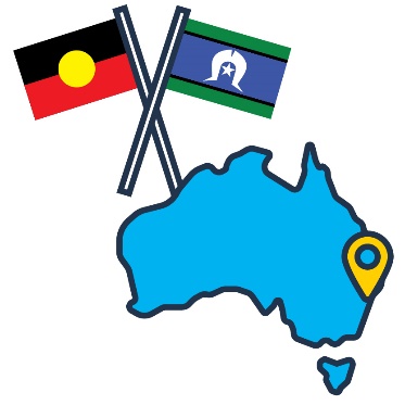 A map of Australia with a location pin on Newcastle. Next to the map are the Aboriginal and Torres Strait Islander flags.