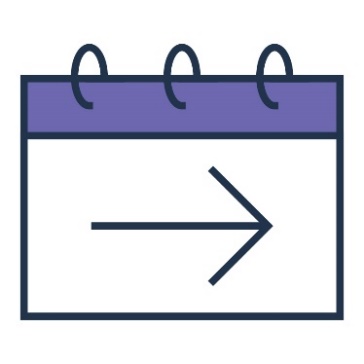 A calendar with an arrow pointing to the right on it.