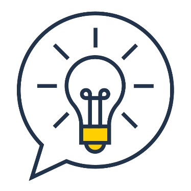 A lightbulb inside a speech bubble.