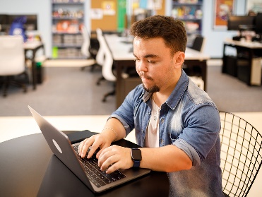 A person using a laptop.
