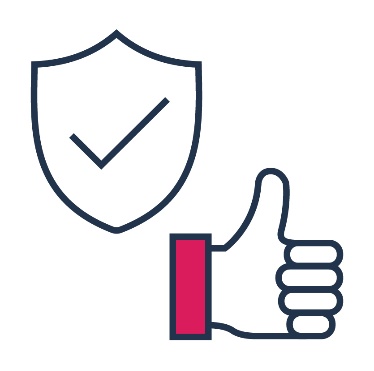 A safety icon and a thumbs up.