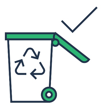 A recycling bin and a tick.