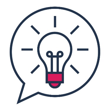 A lightbulb inside a speech bubble.