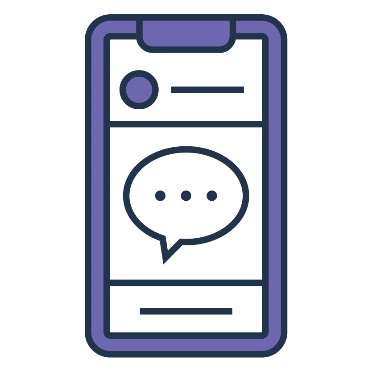 A phone with a social media app open. On the screen is a speech bubble.