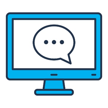 A computer screen showing a speech bubble.